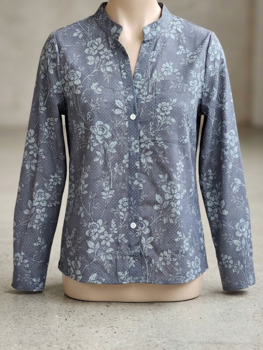 Women's Grey Floral Button-Up Top